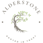 Alderstone Homes full logo with alder tree icon and text wordmark.