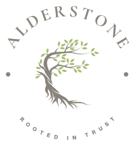 Alderstone Homes full logo with alder tree icon and text wordmark.